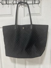 Victoria  s Secret Black Quilted Tote Bag Large Shoulder Shopper VS Gold Logo