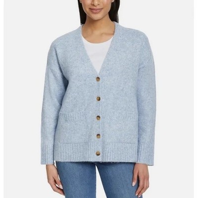 Ella Moss Womens Light Blue Relaxed Boyfriend Fit Button Up Cardigan Sweater L/G