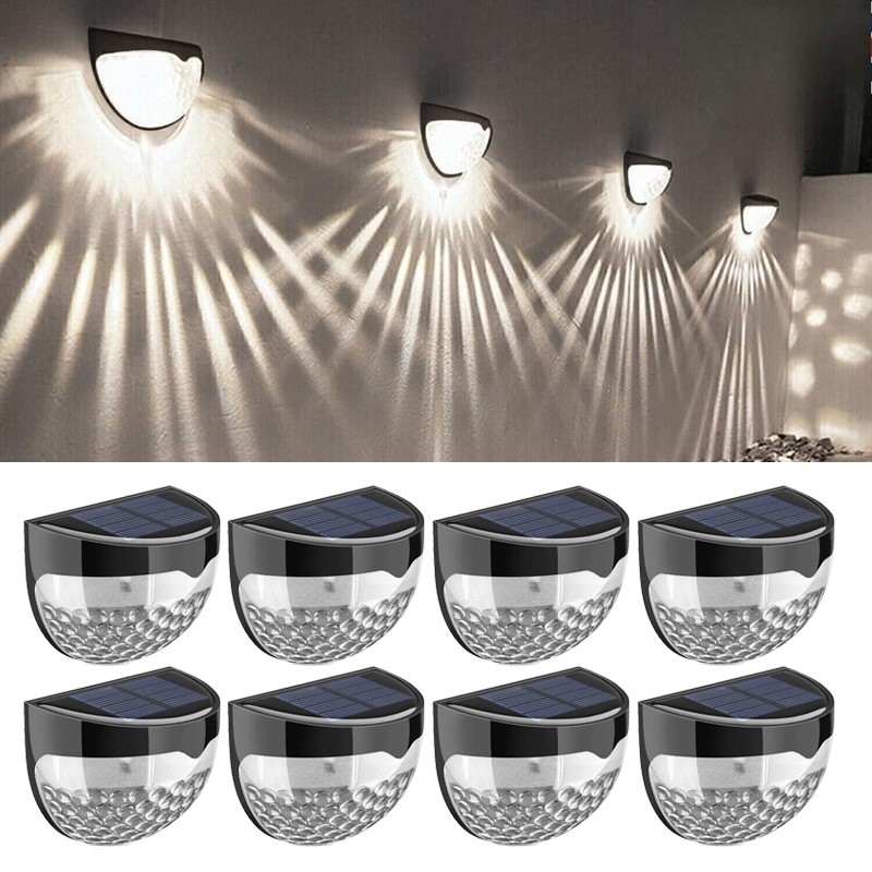 8Pack LED Solar Fence Lights Outdoor Garden Wall Deck Steps Christmas Decor Lamp