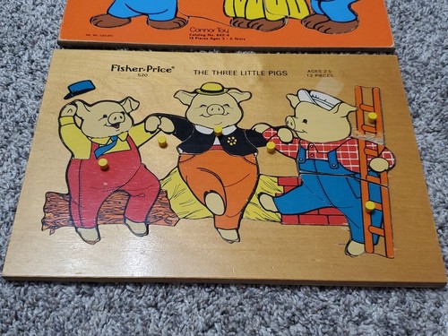 The Three Little Pigs #520 Fisher Price Vintage Wooden Puzzle Three Bears Conner - Picture 2 of 6