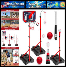 4 in 1 Kids Basketball Hoop and Tball Set for Kids 3-5