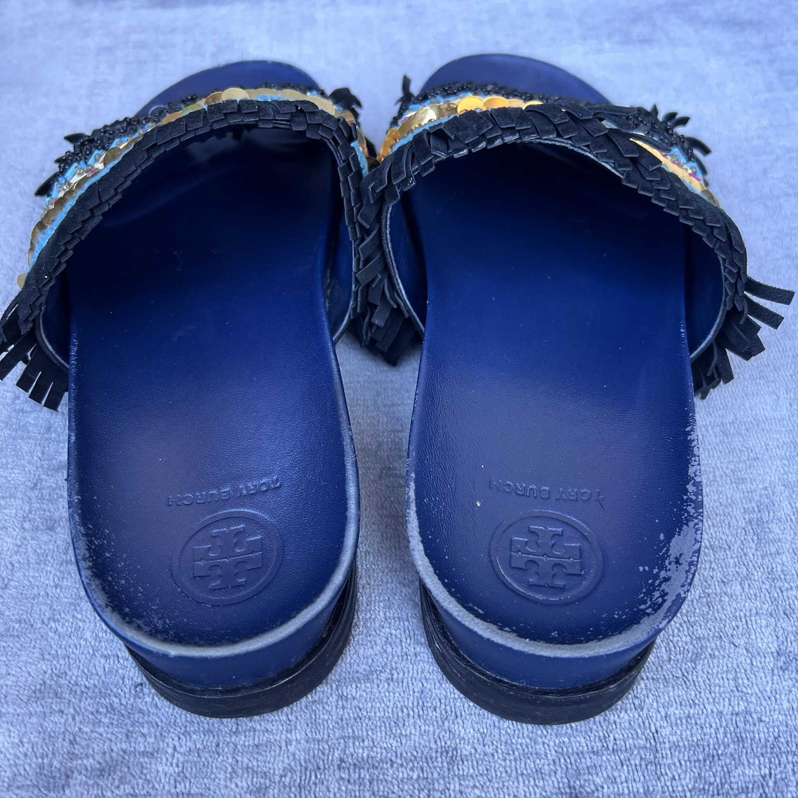 Tory Burch Isle Slides Women 8.5 Slip On Shoes Beaded Fringe Sequin Sandals thumbnail 5