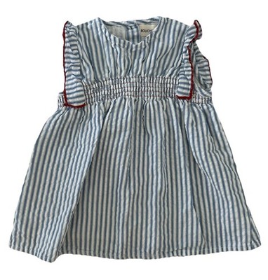 BOUCHARA Paris Baby Girl Striped Dress 6 Months 100% Cotton Lined Short Sleeves