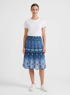 Cold Water Creek Scalloped Bottom Geometric Skirt Patriotic Beach Blue Sz M