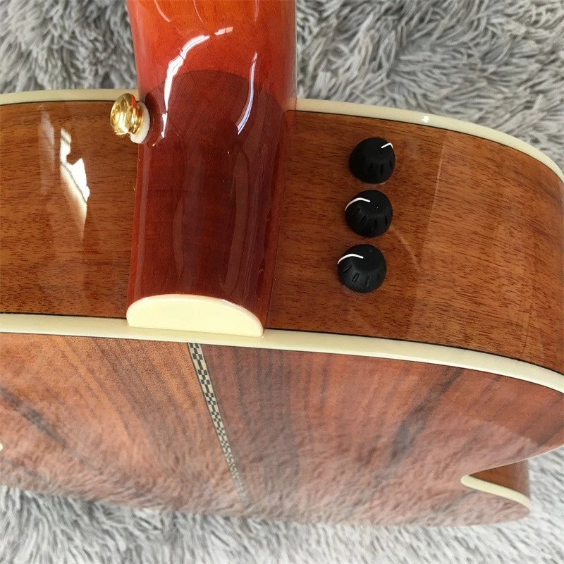 Custom Full KOA 6 String Acoustic Guitar Rosewood Fretboard Inlay Abalone Shell - Image 4 of 4