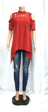 GGGM Red XL Tunic Blouse Polyester Cut-Out Co...
