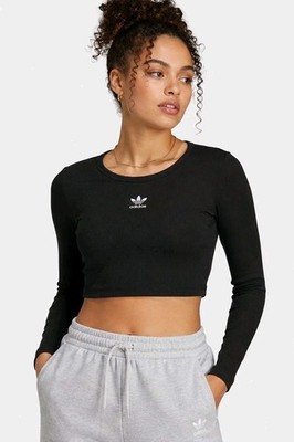 Adidas Originals Essentials Ribbed Crop Langarmshirt Damen Schwarz Gerippt