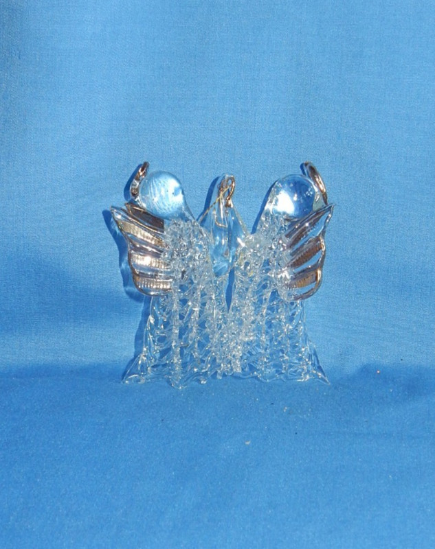 Vintage Spun Glass Twin / Two Angels Gold Accents Christmas Ornament