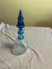 Blenko #475 Crystal Crackle Glass Decanter AppliedTurquoise Rings.Stopper in Tur