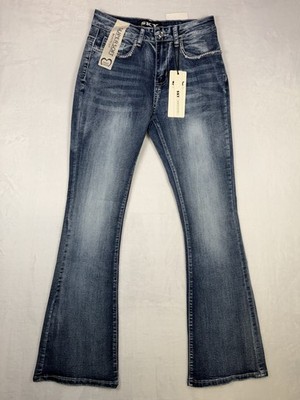 SKY Women's Premium Collection Bootcut Jeans Size 7 Blue Denim Rhinestone Pocket