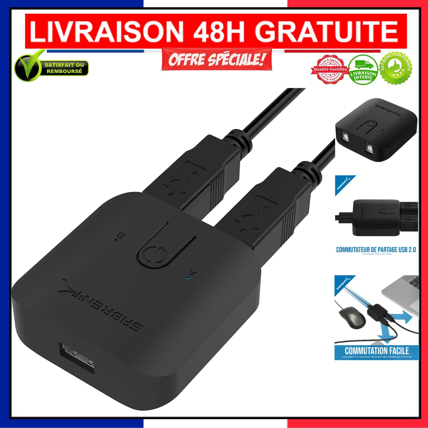 Commutateur USB Sabrent pour partager une imprimante dans votre espace de télétravail