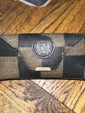 FENDI Brown/Black Checkered Snap Pouch Case for Glasses Sunglasses