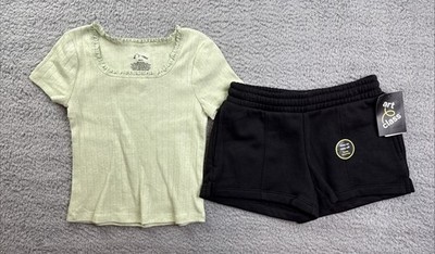Art Class Girls Small 6/7 Green Short Sleeve T-Shirt & Pull on Shorts Outfit Set