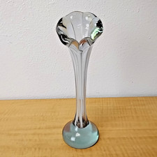 Vintage Blue Stretched Swung Glass Vase Mid-Century Modern Blown Glass