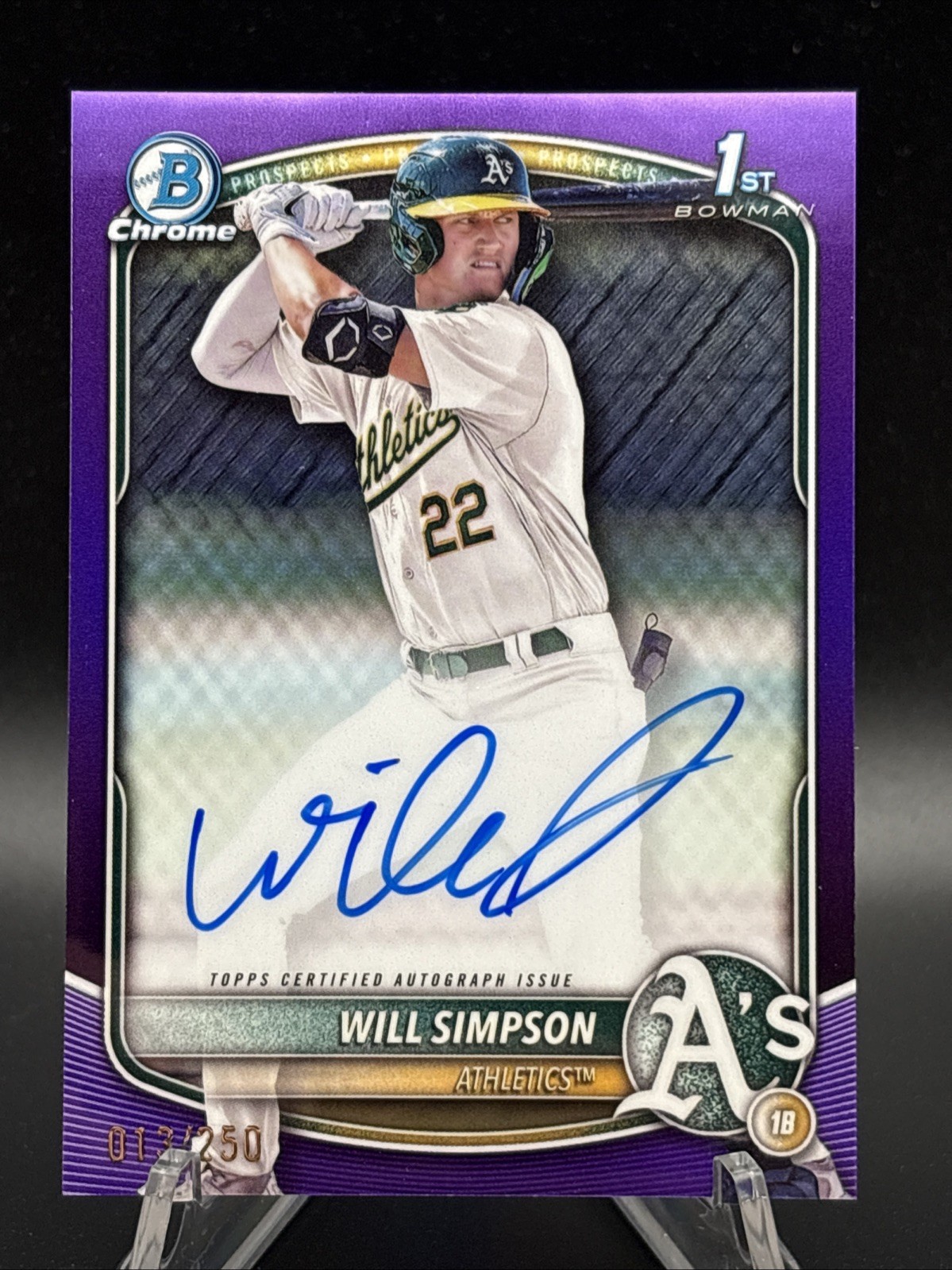 2025 Bowman Will Simpson 1st Chrome Prospect Auto True Purple  013/250 Athletics