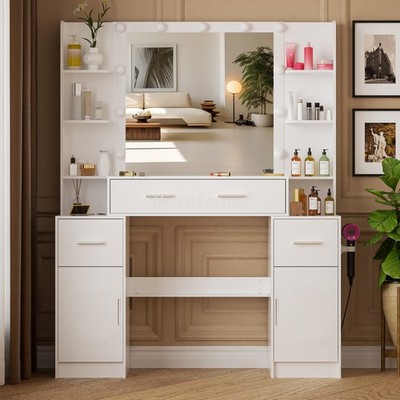 Large Dressing Table with LED Dimmer Mirror and 3 Storage Drawers Vanity Desk