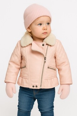 Urban Republic Jacket 3T BarbiePink Faux Leather Removable Fur Collar Coat Moto