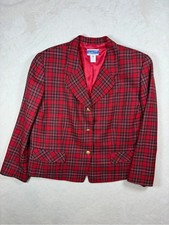 Pendleton Plus 18W Made in USA 100% Wool Women's Red Plaid Wool Blazer Jacket
