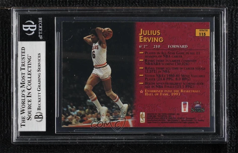 1996 Topps Stars Finest Refractor Julius Erving #115 BGS 9 MINT HOF - Image 2 of 2