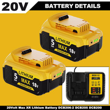 For DeWalt 20V 20 Volt Max 5.0AH Lithium Ion Battery/Charger DCB206-2 DCB205-2