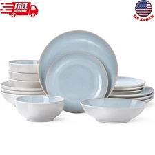Plates and Bowls Sets for 4 - 16-Piece Stoneware Dinnerware Sets, Ceramic