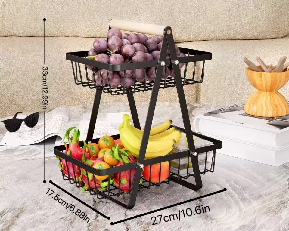 2 Etagen Obstkorb Gemüsekorb Metallkorb Aufbewahrungskorb Metall 27x17,5x33cm - Bild 2 von 4