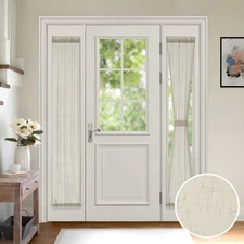 Sidelight French Door Sheer Curtains 2 Panels Natural Linen Textured Window T...