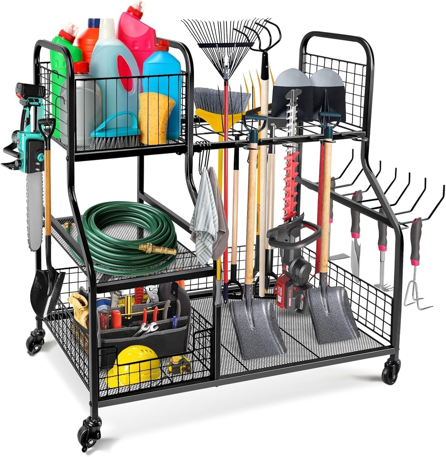 Multi-Function Garage & Yard Tool Organizer with Storage Hooks