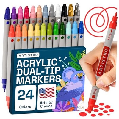 ARTISTRO Dual Tip Acrylic Paint Markers, Acrylic Paint 24 Dual Tip