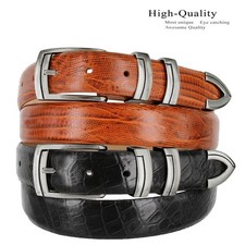 Gun Buckle Genuine Full-Grain Cowhide Leather Designer Dress Belt 1-1/8" Wide