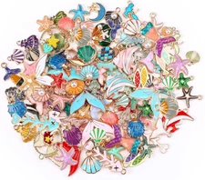 120 Pcs Ocean Themed Sea Charms for Jewelry Making, Assorted Gold Enamel Starfis