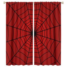 Hero Spider Web Kids Window Curtains Black Spiderweb Red Blackout Panels