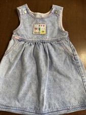 Vtg Lee Light Blue Faded Denim Dress Pink Details Size 5 Made In USA Pockets