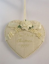 Our First Christmas Fabric Heart Ornament Dated 1999