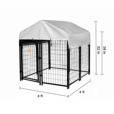 KennelMaster Welded Wire Dog Fence Kennel Kit-52" X 4 FT X 4 Ft With Cover
