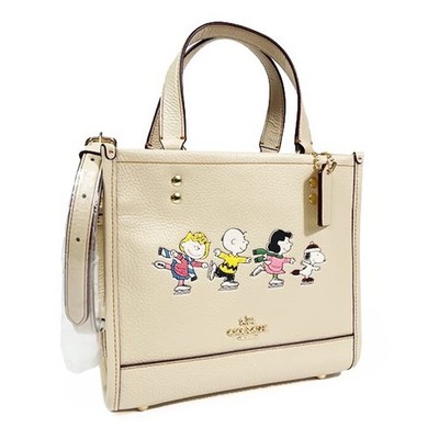 Coach x Peanuts CE850 Snoopy Collaboration Tote Shoulder Bag Chalk Women's