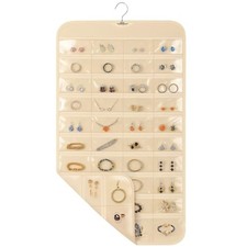 1 Pack Hanging Jewelry Organizer, 80 Clear Pockets Earring Storage Beige 1