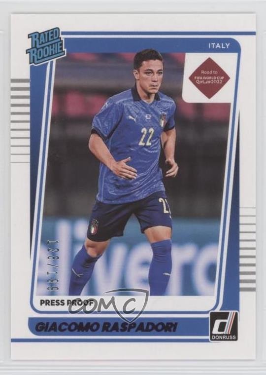 2021 Panini Donruss Road to Qatar Press Proof Purple /199 Giacomo Raspadori 0i7k