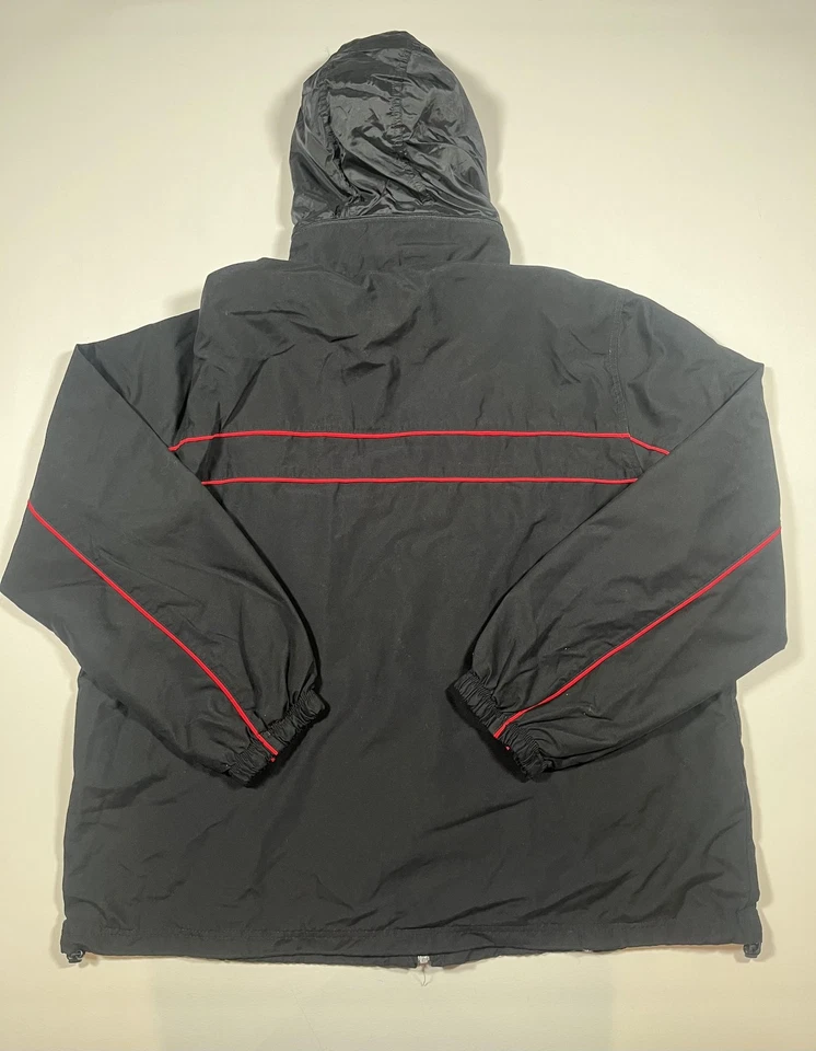 Tek Gear Jacket Mens 2XL Black Hooded Full Zip Windbreaker Red Trim Outdoor - Image 2 of 4