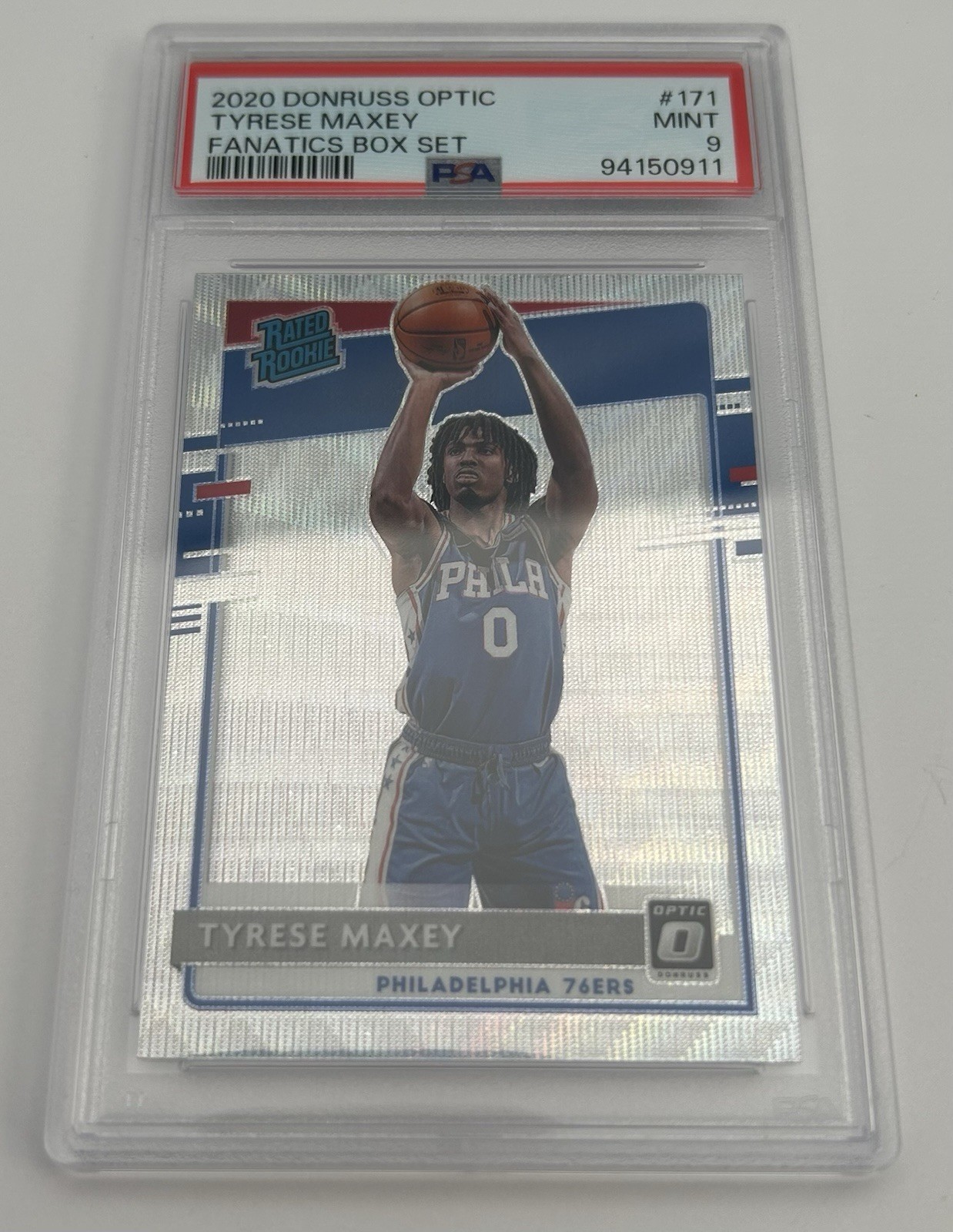 2020 Panini Donruss Optic Tyrese Maxey #171 Fanatics Silver Wave Prizm PSA 9