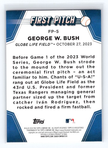 2024 Topps #FP-5 George W. Bush primo passo nero #/299 - Foto 2 di 2