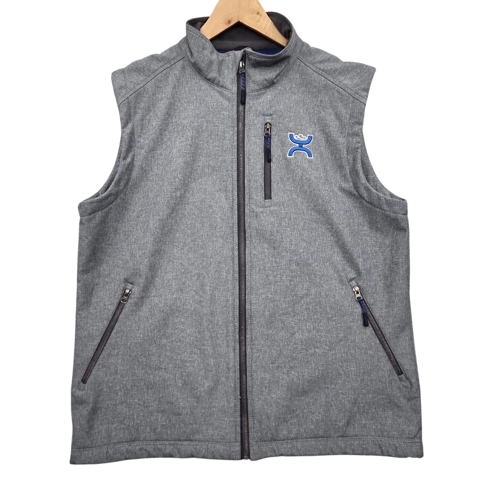 Hooey Mens XL Gray Heather Fleece Lined Softshell Full Zip Vest Embroidered Logo