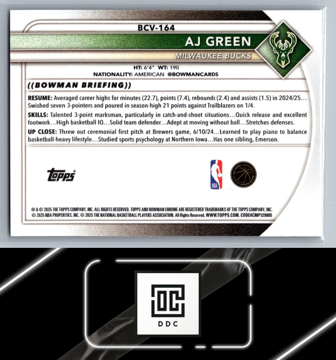 2025-26 Bowman #BCV-164 A.J. Green Chrome Reptilian Refractor | eBay