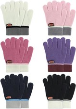 Children's Knitted Wool Gloves 6 Pairs Stretchy Warm Full Finger Mittens for