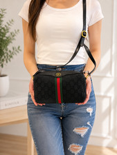 Borsa a tracolla Gucci vintage GG tela nera bordo pelle donna Made in Italy