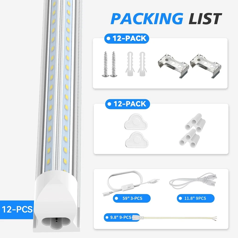ETL 8FT Luz de Tienda Paquete de 4, Paquete de 12 Enlazables en Forma de V LED Enchufe de Luz de Tienda Tubo T8 Foto 4 de 4