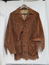 Vintage Pioneer Wear Brown Fringe Leather Jacket Size 38 Seude Western Hippy