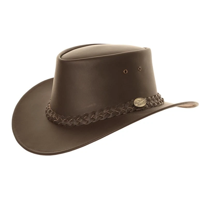 Mens Leather Australian Style Cowboy Hat In Black or Brown S to 4XL
