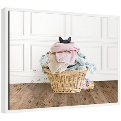 Cat in a Basket Traditional Laundry Framed Canvas Wall Art by Amy Peterson 24...