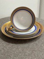 Tirschenreuther Porzellan Sammeltasse Sammelgedeck 3-teilig kobalt - weiß - gold